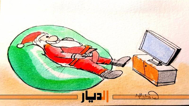 بابا نويل يلتزم المنزل بريشة هانى عبد الجواد